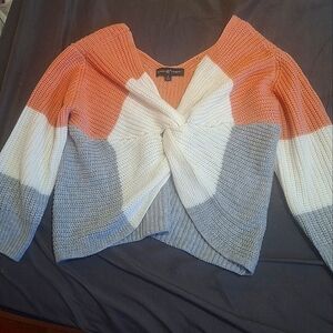 lmost Famous Colorblock Sweater - Coral, White, Gray